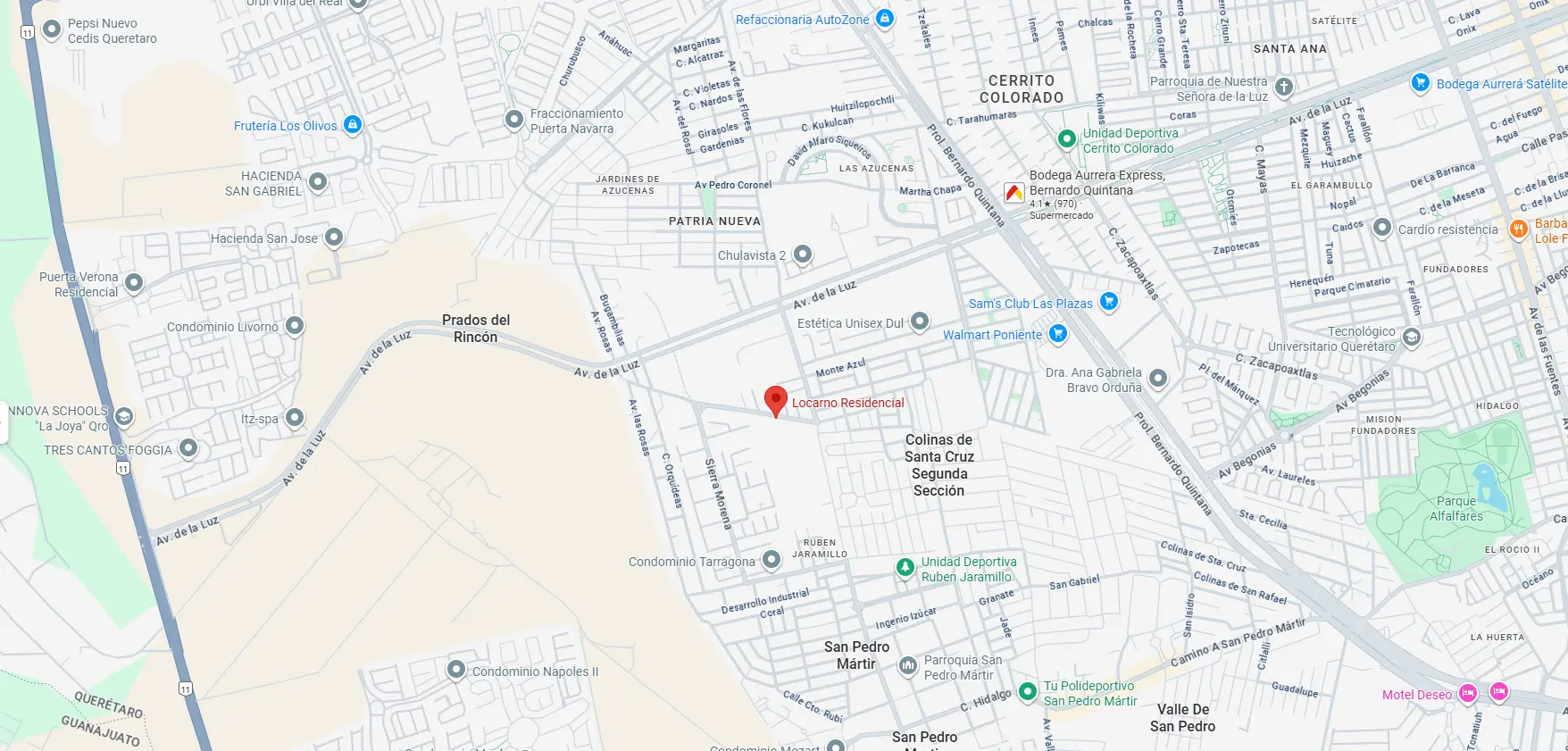 Ubicación de Locarno Residencial en Querétaro - Cerca del Libramiento Surponiente y Av. de la Luz